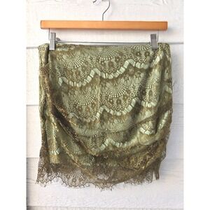 Free People Zoey Lace Mini Skirt Martini Green Boho‎ Whimsigoth Scalloped Size 4
